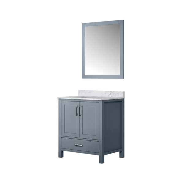 Jacques 30 in. W x 22 in. D Dark Grey Bath Vanity, Carrara Marble Top, and 28 in. Mirror