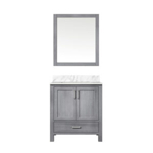 Jacques 30 in. W x 22 in. D Distressed Grey Bath Vanity, Carrara Marble Topand 28 in. Mirror