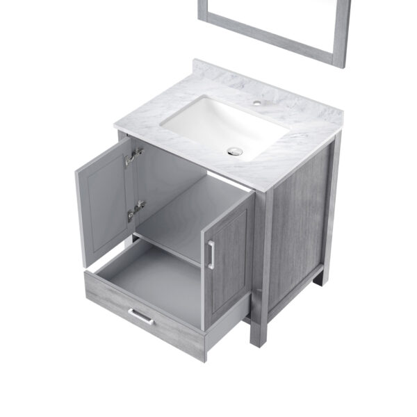 Jacques 30 in. W x 22 in. D Distressed Grey Bath Vanity, Carrara Marble Topand 28 in. Mirror