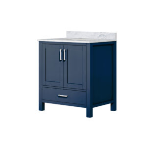 Jacques 30 in. W x 22 in. D Navy Blue Bath Vanity and Carrara Marble Top