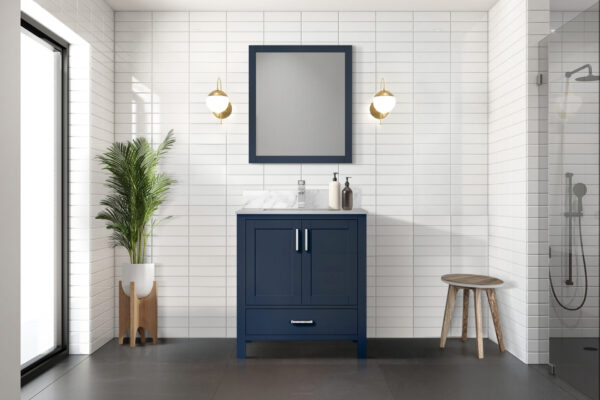 Jacques 30 in. W x 22 in. D Navy Blue Bath Vanity and 28 in. Mirror