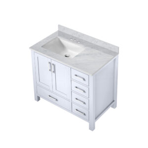 Jacques 36 in. W x 22 in. D Left Offset White Bath Vanity and Carrara Marble Top