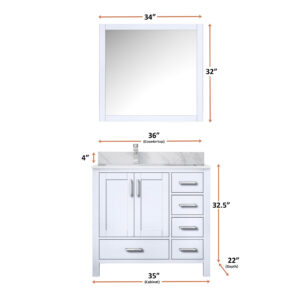 Jacques 36 in. W x 22 in. D Left Offset White Bath Vanity and 34 in. Mirrors