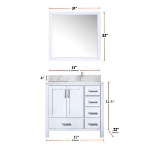 Jacques 36 in. W x 22 in. D Right Offset White Bath Vanity