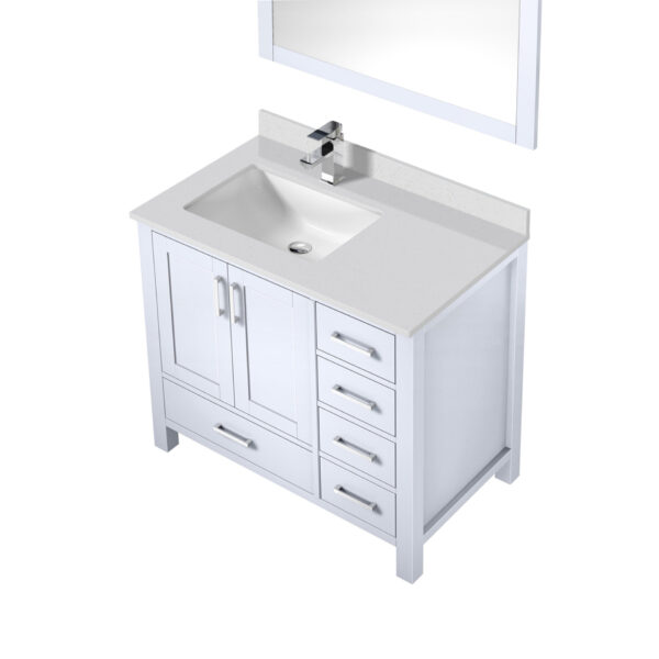 Jacques 36 in. W x 22 in. D Left Offset White Bath Vanity, Cultured Marble Top, Faucet Set, and 34 in. Mirror