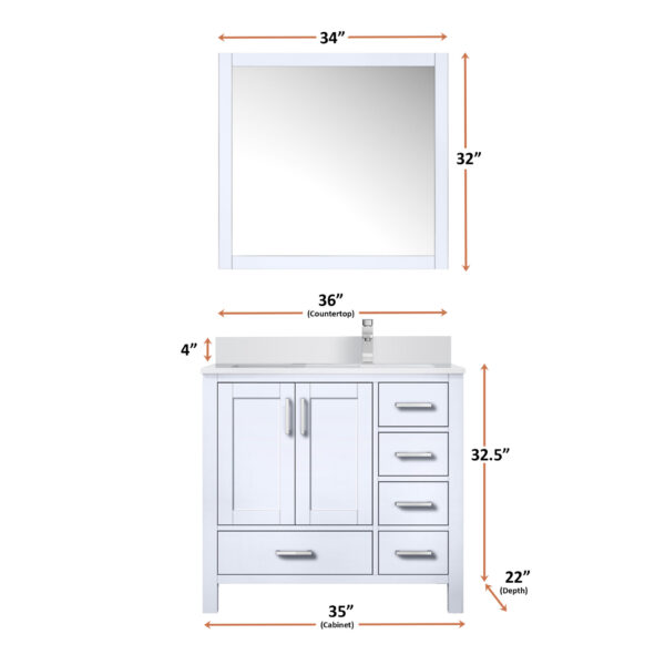 Jacques 36 in. W x 22 in. D Right Offset White Bath Vanity and Cultured Marble Top