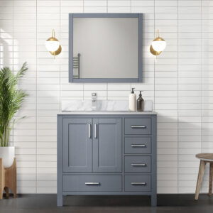 Jacques 36 in. W x 22 in. D Left Offset Dark Grey Bath Vanity and 34 in. Mirrors Mirror