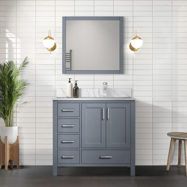 Jacques 36 in. W x 22 in. D Right Offset Dark Grey Bath Vanity and 34 in. Mirrors