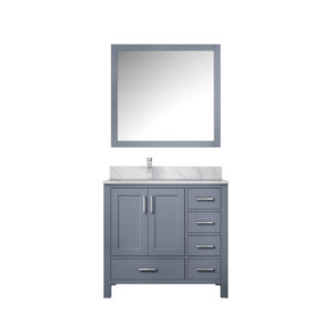 Jacques 36 in. W x 22 in. D Left Offset Dark Grey Bath Vanity, Carrara Marble Top, Faucet Set, and 34 in. Mirrors