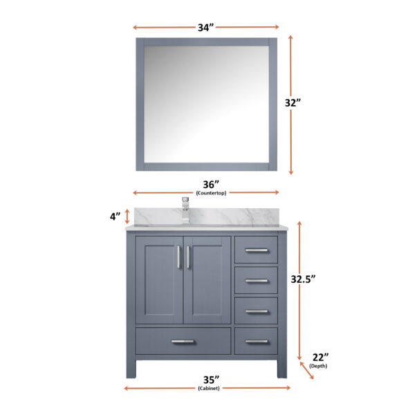 Jacques 36 in. W x 22 in. D Left Offset Dark Grey Bath Vanity and 34 in. Mirrors Mirror