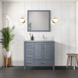 Jacques 36 in. W x 22 in. D Right Offset Dark Grey Bath Vanity and 34 in. Mirrors