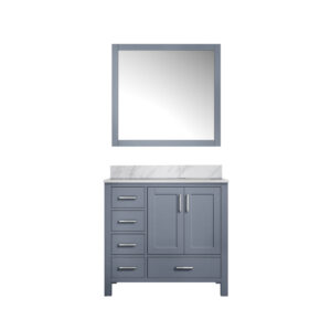 Jacques 36 in. W x 22 in. D Right Offset Dark Grey Bath Vanity, Carrara Marble Top, and 34 in. Mirrors