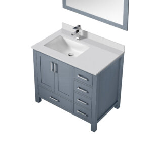 Jacques 36 in. W x 22 in. D Left Offset Dark Grey Bath Vanity, Cultured Marble Top, Faucet Set, and 34 in. Mirror