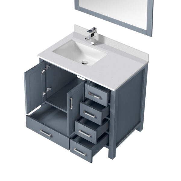 Jacques 36 in. W x 22 in. D Left Offset Dark Grey Bath Vanity, Cultured Marble Top, Faucet Set, and 34 in. Mirror