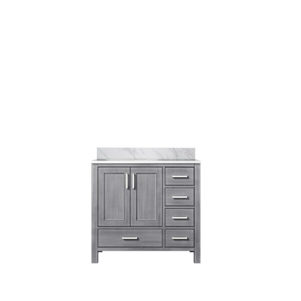 Jacques 36 in. W x 22 in. D Left Offset Distressed Grey Bath Vanity and Carrara Marble Top