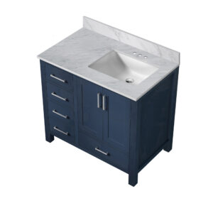 Jacques 36 in. W x 22 in. D Right Offset Navy Blue Bath Vanity and Carrara Marble Top