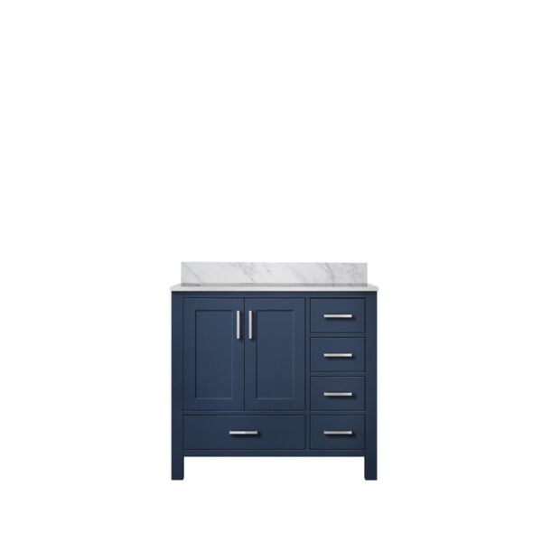 Jacques 36 in. W x 22 in. D Left Offset Navy Blue Bath Vanity and Carrara Marble Top