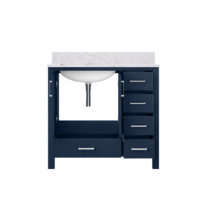 Jacques 36 in. W x 22 in. D Left Offset Navy Blue Bath Vanity and Carrara Marble Top