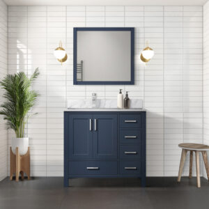 Jacques 36 in. W x 22 in. D Left Offset Navy Blue Bath Vanity and 34 in. Mirrors