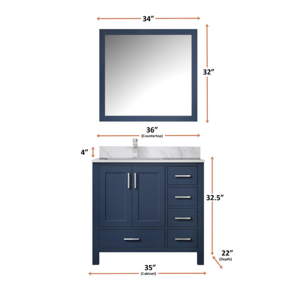 Jacques 36 in. W x 22 in. D Left Offset Navy Blue Bath Vanity and 34 in. Mirrors