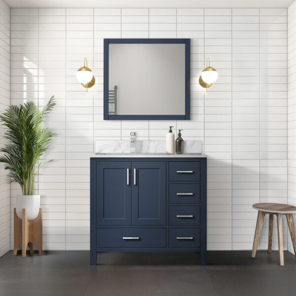 Jacques 36 in. W x 22 in. D Left Offset Navy Blue Bath Vanity and 34 in. Mirrors