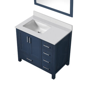 Jacques 36 in. W x 22 in. D Left Offset Navy Blue Bath Vanity, Cultured Marble Top, and 34 in. Mirror