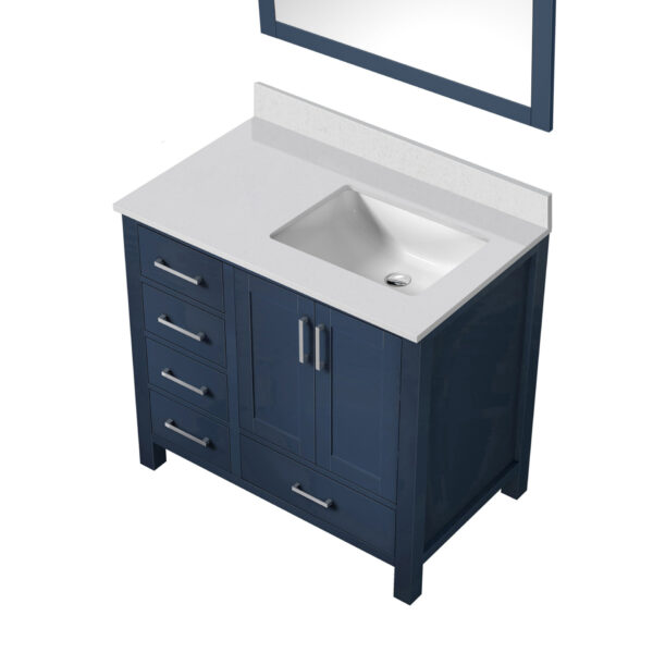 Jacques 36 in. W x 22 in. D Right Offset Navy Blue Bath Vanity, Cultured Marble Top, and 34 in. Mirror