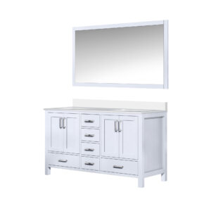 Jacques 60 in. W x 22 in. D White Bath Vanity, Cultured Marble Top, and 58 in. Mirror