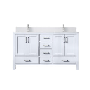 Jacques 60 in. W x 22 in. D White Double Bath Vanity, White Quartz Top, and Faucet Set