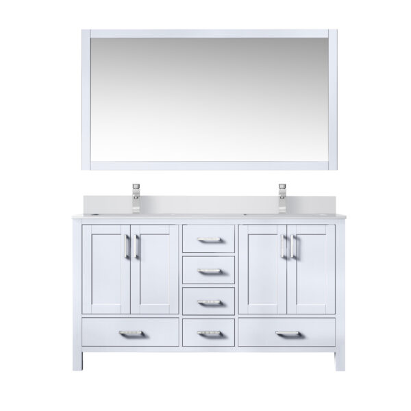 Jacques 60 in. W x 22 in. D White Bath Vanity, Cultured Marble Top, Faucet Set, and 58 in. Mirror