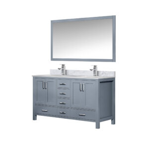 Jacques 60 in. W x 22 in. D Dark Grey Double Bath Vanity, Carrara Marble Top, Faucet Set, and 58 in. Mirror