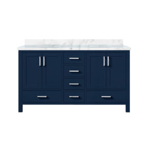 Jacques 60 in. W x 22 in. D Navy Blue Double Bath Vanity and Carrara Marble Top