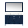 Jacques 60 in. W x 22 in. D Navy Blue Double Bath Vanity, Carrara Marble Top, Faucet Set, and 58 in. Mirror