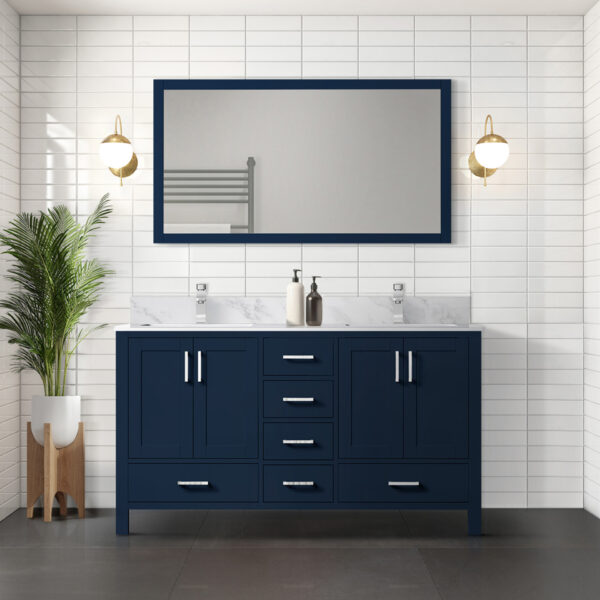 Jacques 60 in. W x 22 in. D Navy Blue Double Bath Vanity and 58 in. Mirror