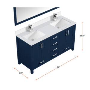 Jacques 60 in. W x 22 in. D Navy Blue Bath Vanity and Cultured Marble Top