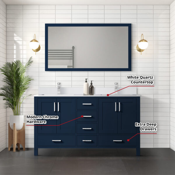 Jacques 60 in. W x 22 in. D Navy Blue Double Bath Vanity and White Quartz Top