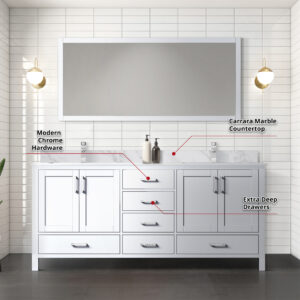 Jacques 72 in. W x 22 in. D White Double Bath Vanity and 28 in. Mirror