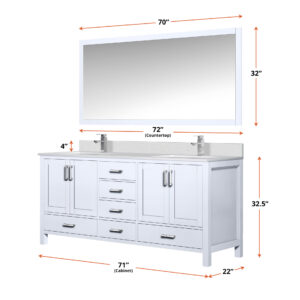 Jacques 72 in. W x 22 in. D White Double Bath Vanity and 28 in. Mirror