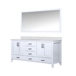 Jacques 72 in. W x 22 in. D White Bath Vanity, Cultured Marble Top, and 28 in. Mirror