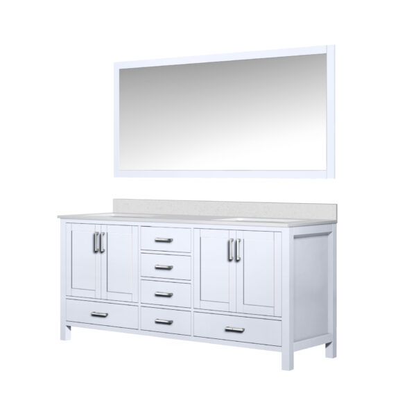 Jacques 72 in. W x 22 in. D White Bath Vanity, Cultured Marble Top, and 28 in. Mirror