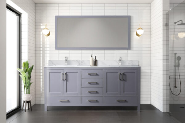 Jacques 72 in. W x 22 in. D Dark Grey Double Bath Vanity and 28 in. Mirror