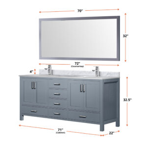 Jacques 72 in. W x 22 in. D Dark Grey Double Bath Vanity and 28 in. Mirror