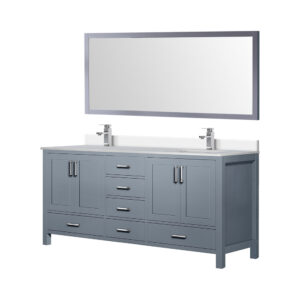 Jacques 72 in. W x 22 in. D Dark Grey Bath Vanity, Cultured Marble Top, Faucet Set, and 28 in. Mirror