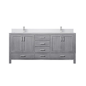 Jacques 72 in. W x 22 in. D Distressed Grey Double Bath Vanity, White Quartz Top, and Faucet Set