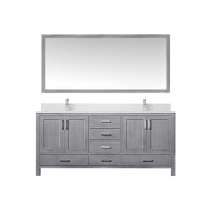 Jacques 72 in. W x 22 in. D Distressed Grey Bath Vanity, Cultured Marble Top, Faucet Set, and 28 in. Mirror