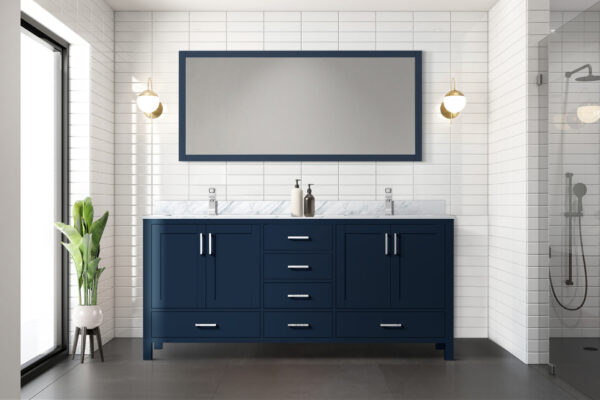 Jacques 72 in. W x 22 in. D Navy Blue Double Bath Vanity and 28 in. Mirror