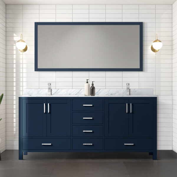 Jacques 72 in. W x 22 in. D Navy Blue Double Bath Vanity and 28 in. Mirror