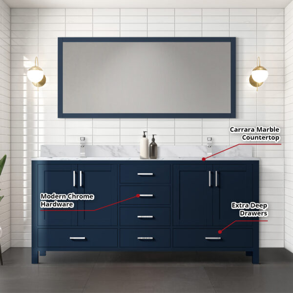 Jacques 72 in. W x 22 in. D Navy Blue Double Bath Vanity and 28 in. Mirror