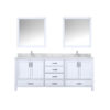 Jacques 80 in. W x 22 in. D White Double Bath Vanity, Carrara Marble Top, Faucet Set, and 30 in. Mirrors