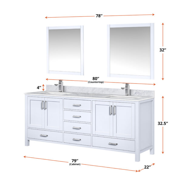 Jacques 80 in. W x 22 in. D White Double Bath Vanity and 30 in. Mirrors